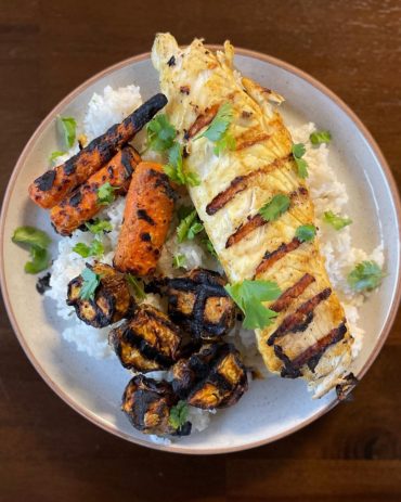 Tandoori-Inspired Fish and Vegetables with Coconut Rice