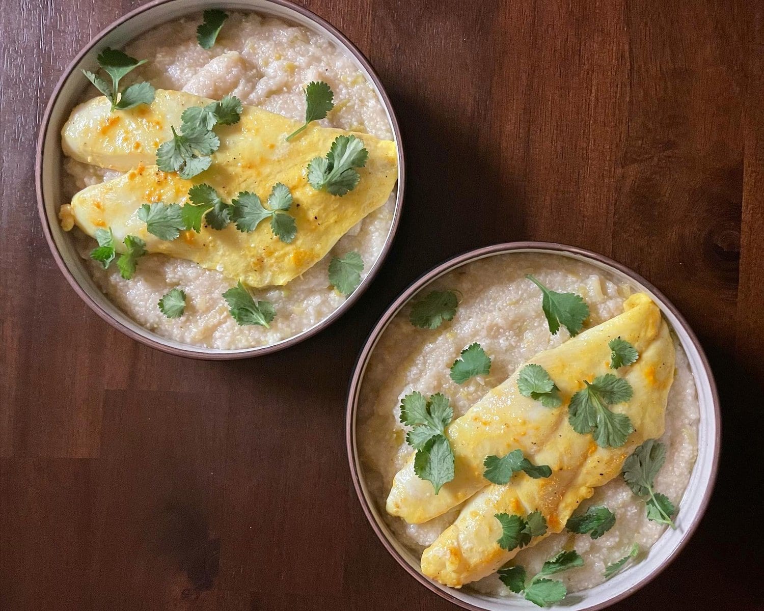 Turmeric Fish with Coconut-Leek Grits