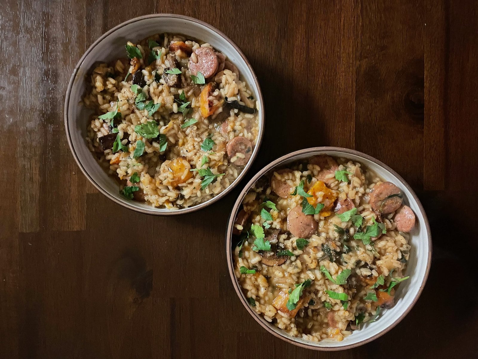 Risotto with Butternut Squash, Mushrooms, and Sausage