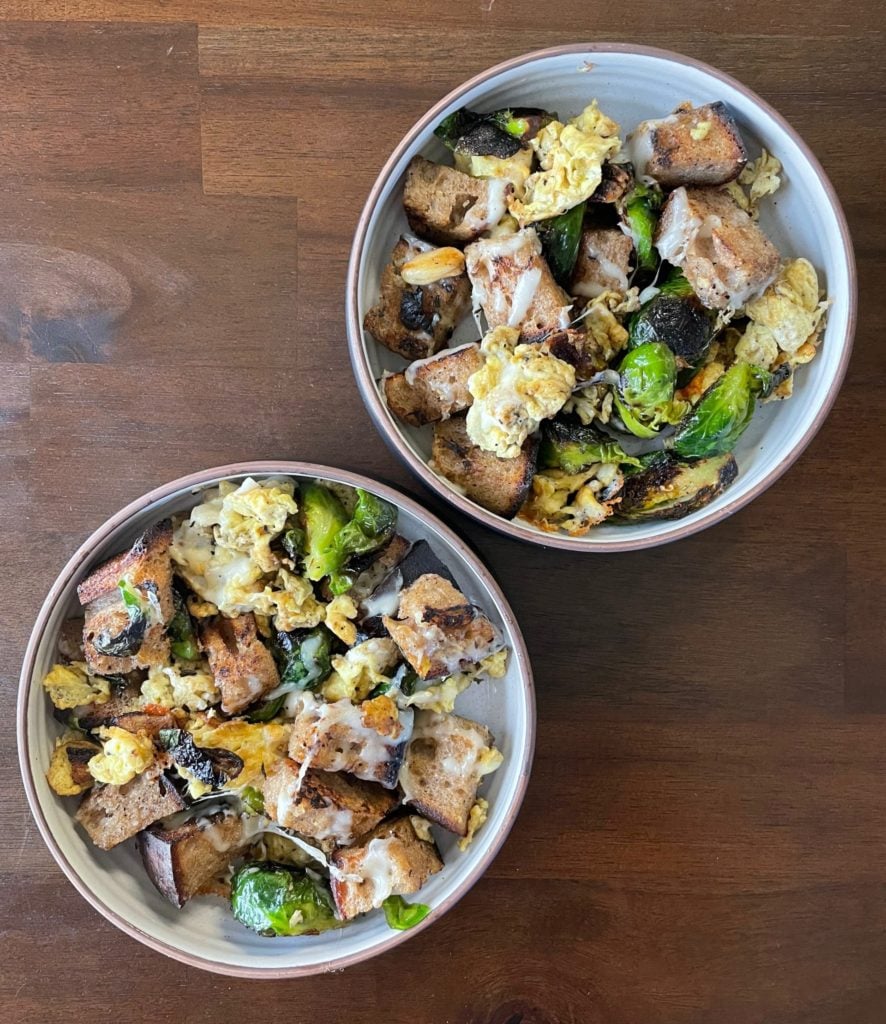 Brussels Sprouts and Sourdough Scramble