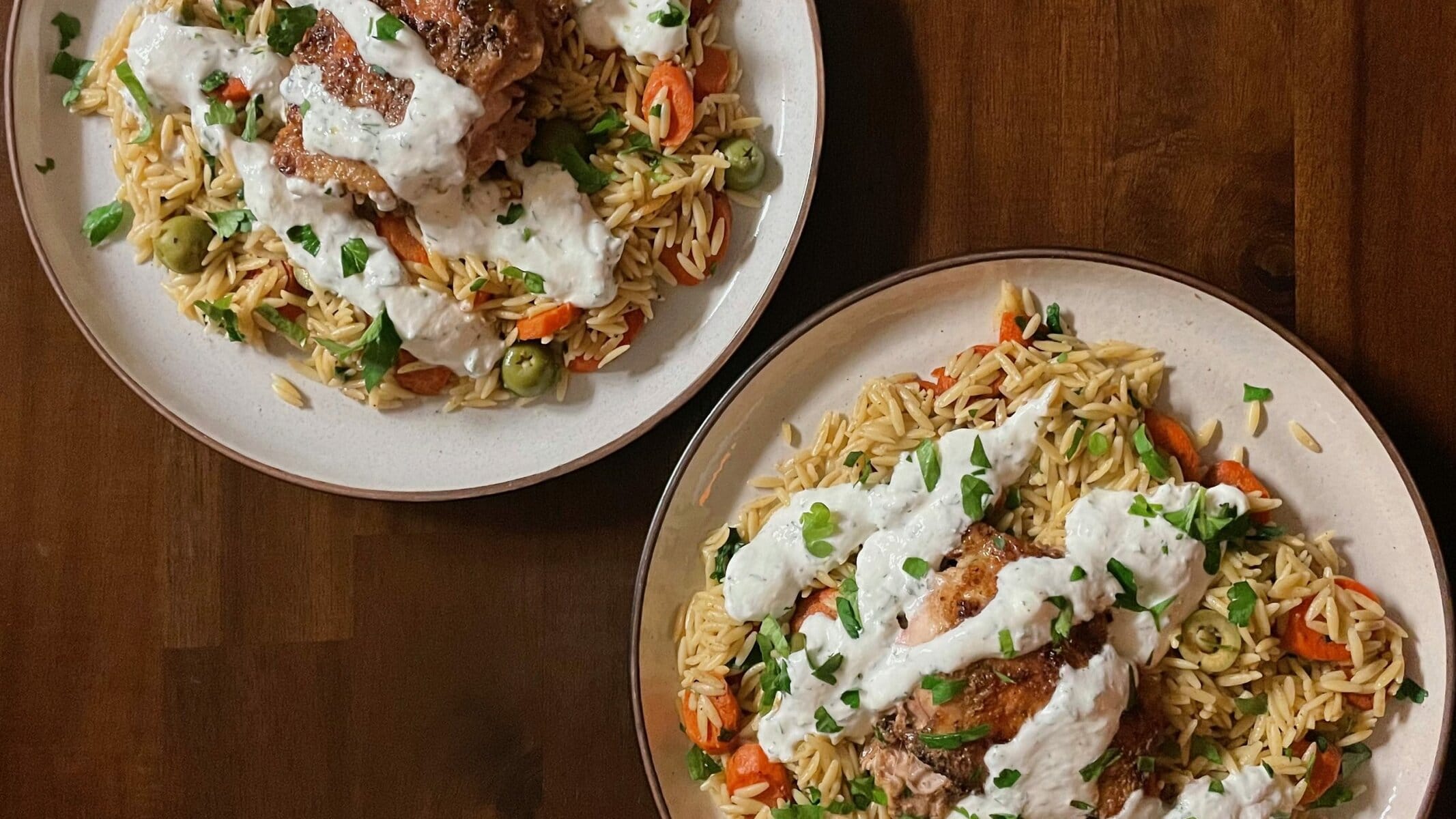 Tahini Chicken Thighs with Cumin-Carrot Orzo