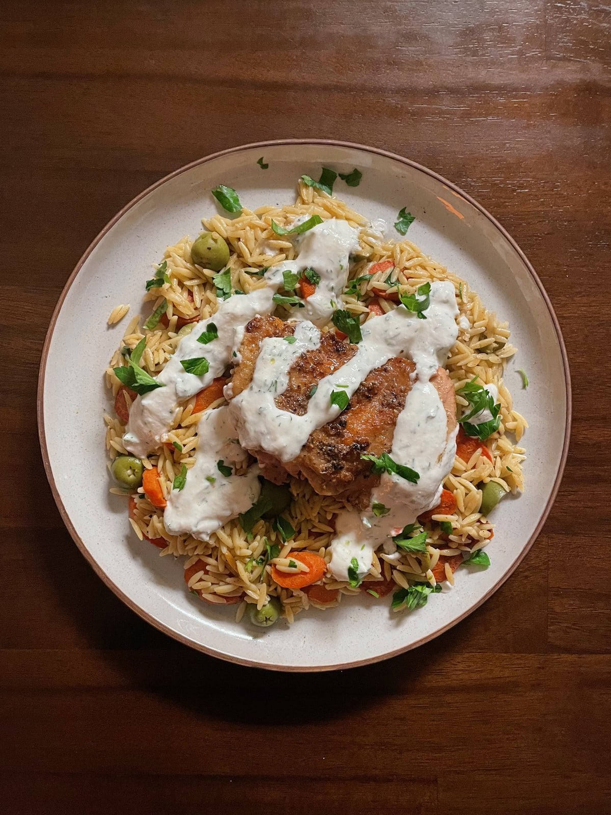 Tahini Chicken Thighs with Cumin-Carrot Orzo