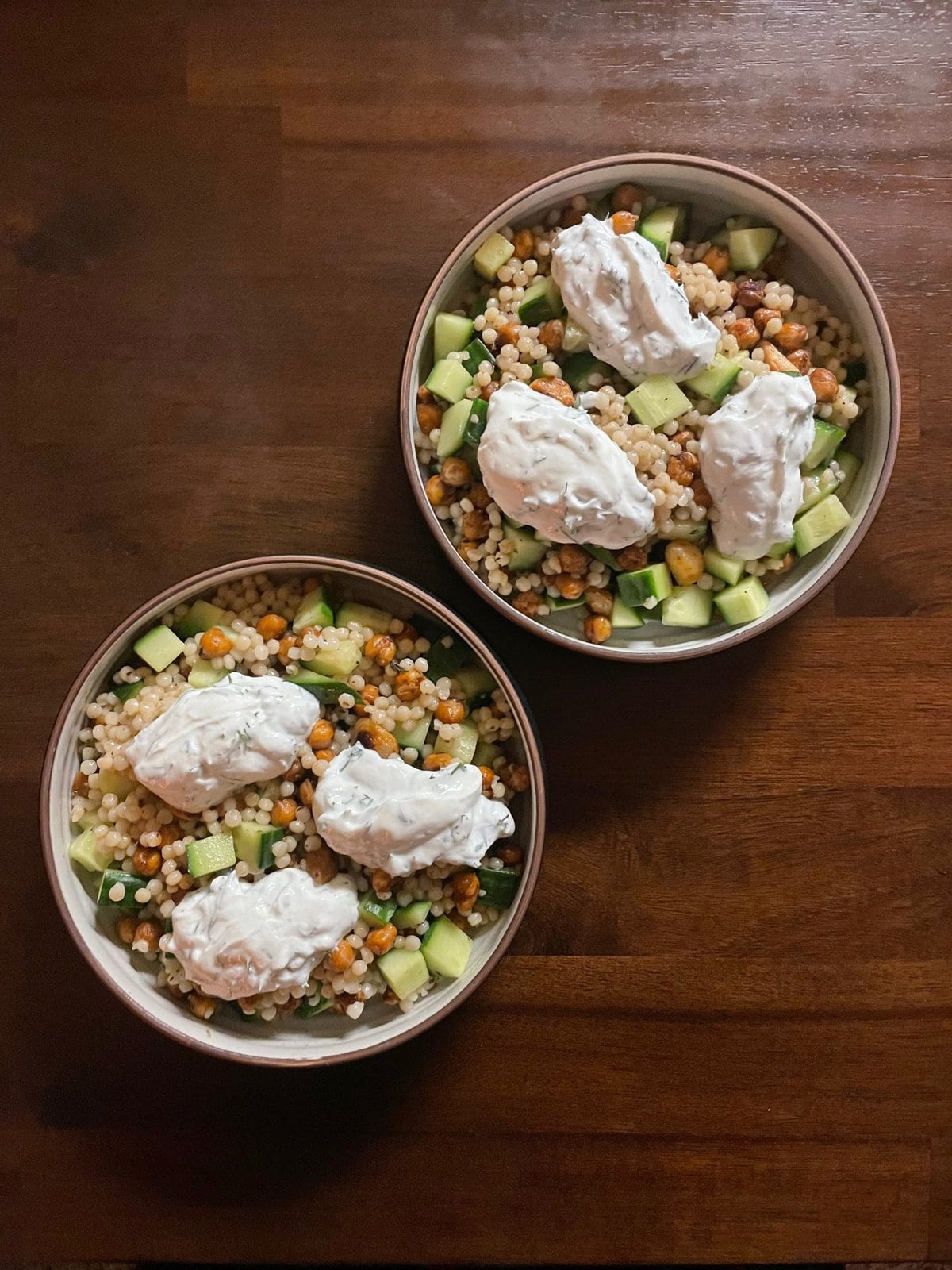 Crispy Chickpea Couscous with Cucumber and Dill-Yogurt