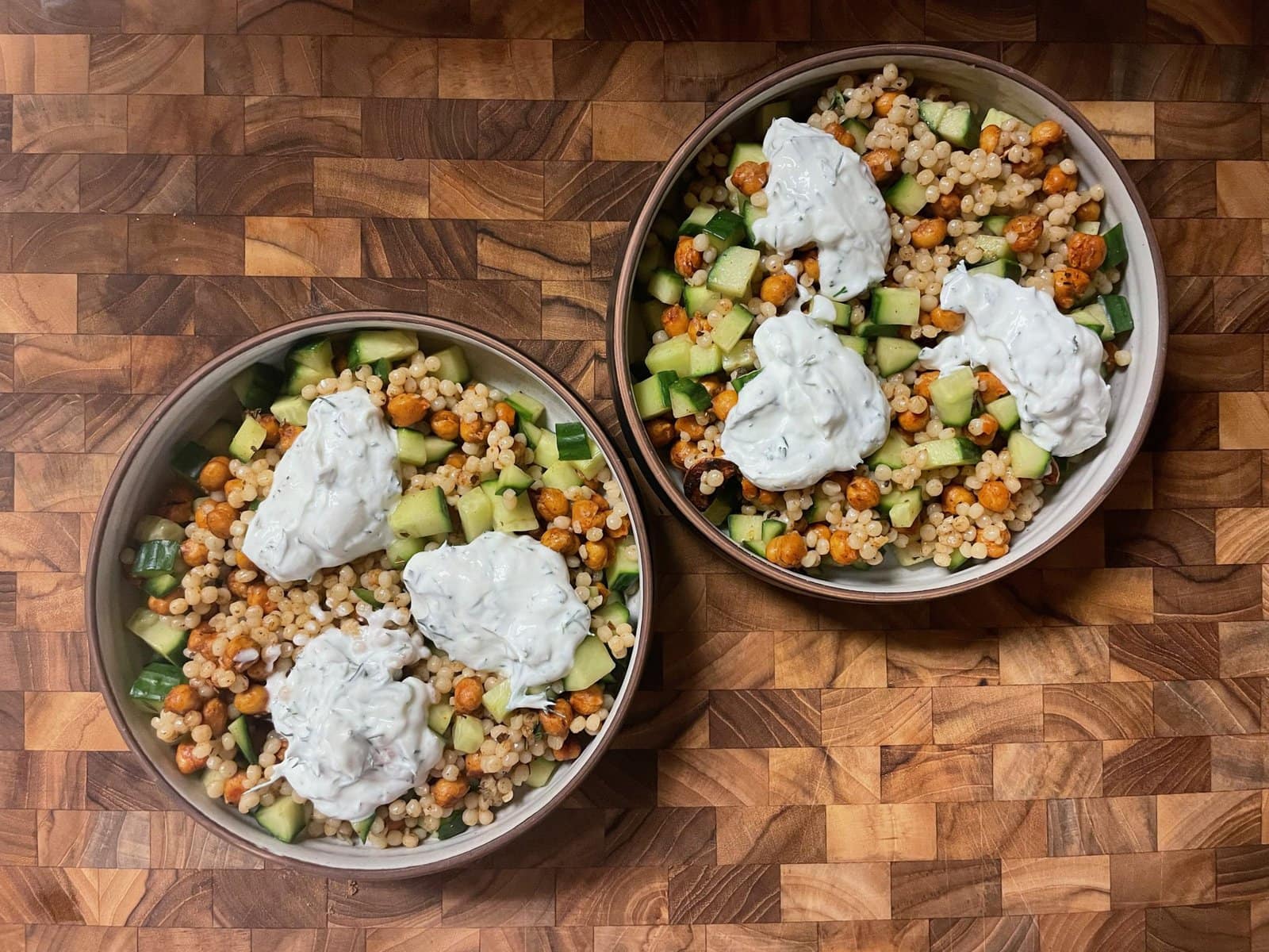 Crispy Chickpea Couscous with Cucumber and Dill-Yogurt