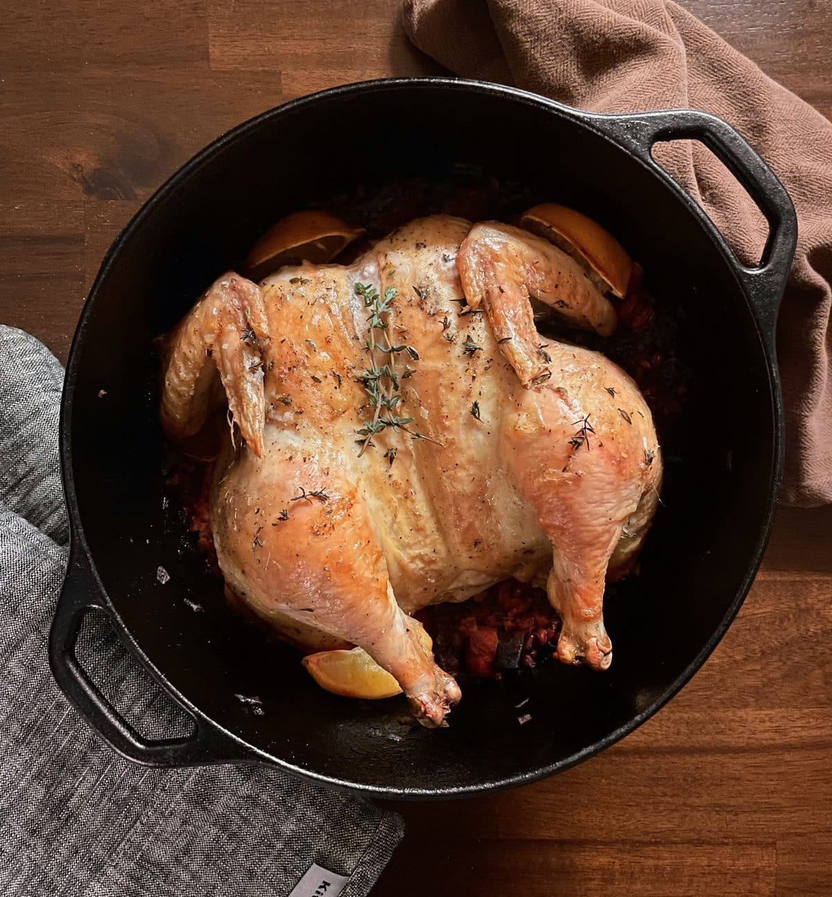 Roasted Spatchcock Chicken with Beet and Barley Pilaf