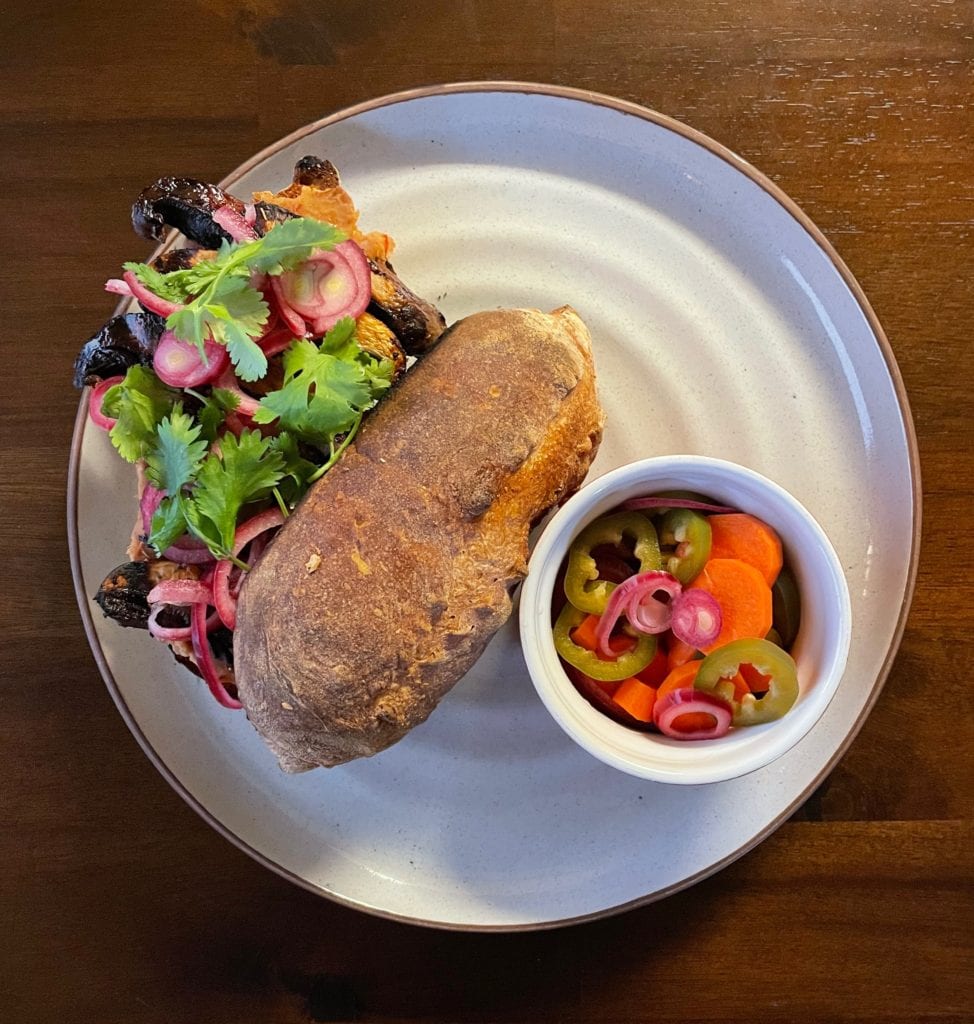 Grilled Portobello Mushroom Tortas with Quick Pickled Vegetables