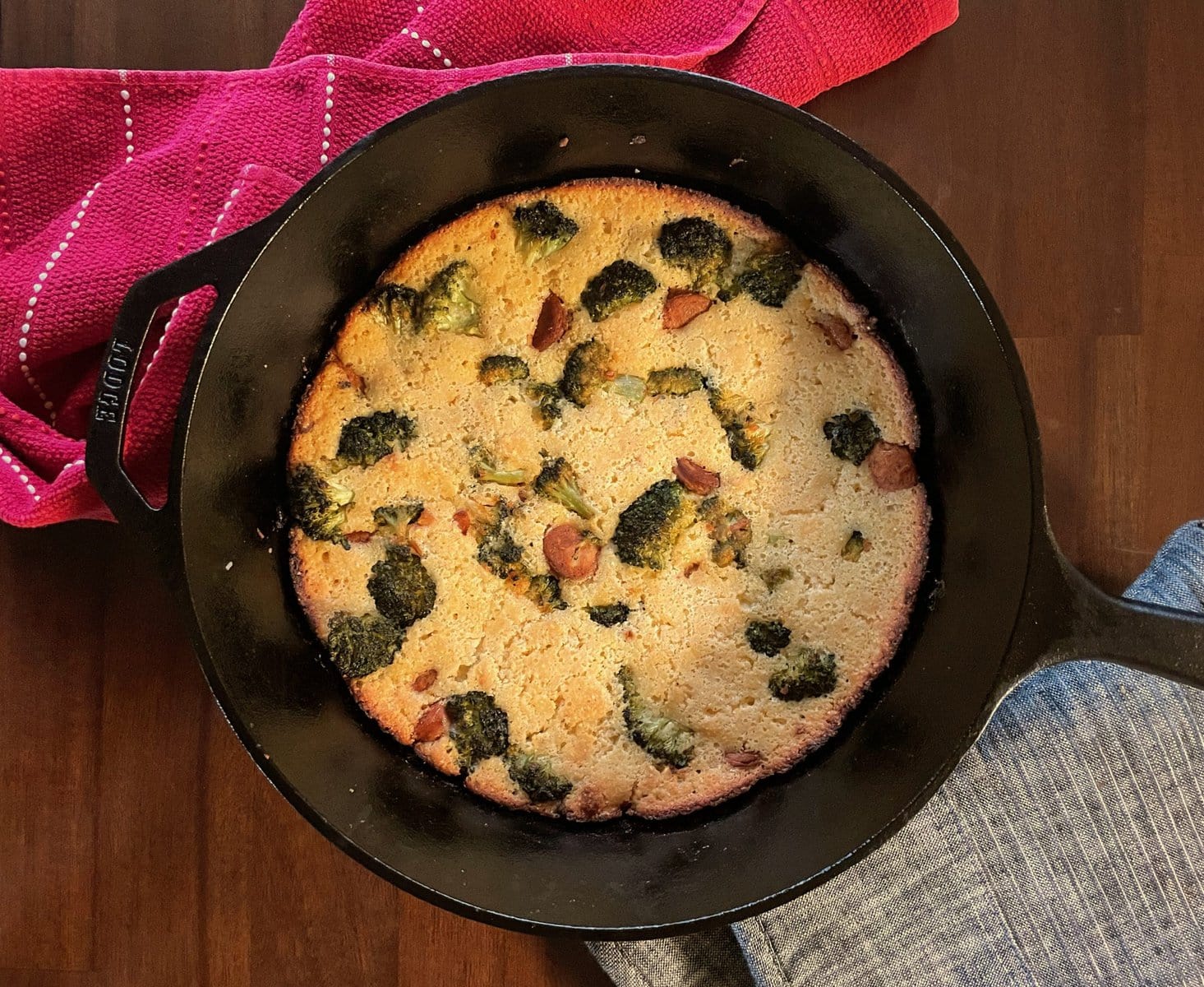 Sausage & Broccoli Cornbread with Red Onion Gravy