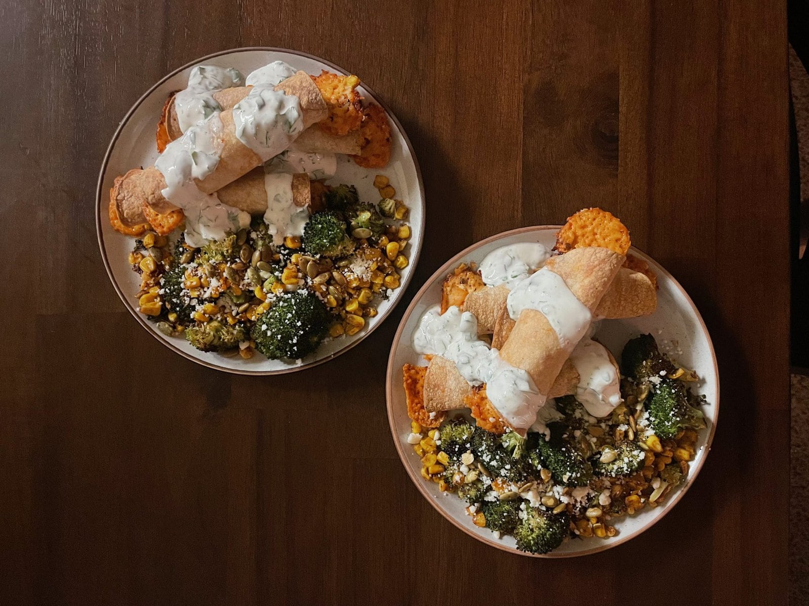 Cheesy Chicken Taquitos with Roasted Corn and Broccoli Salad