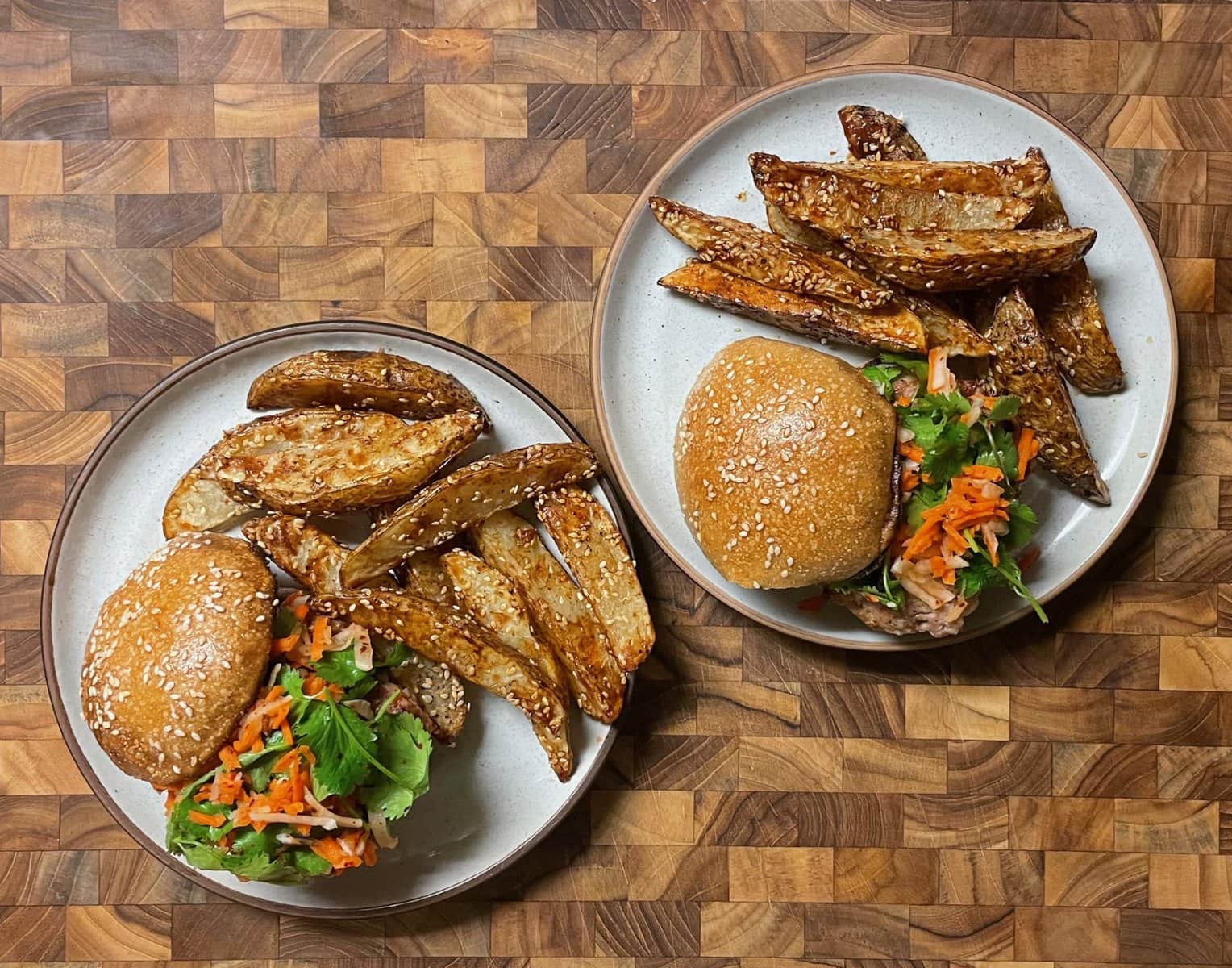 Gingery Pork Burgers with Slaw and Potato Wedges