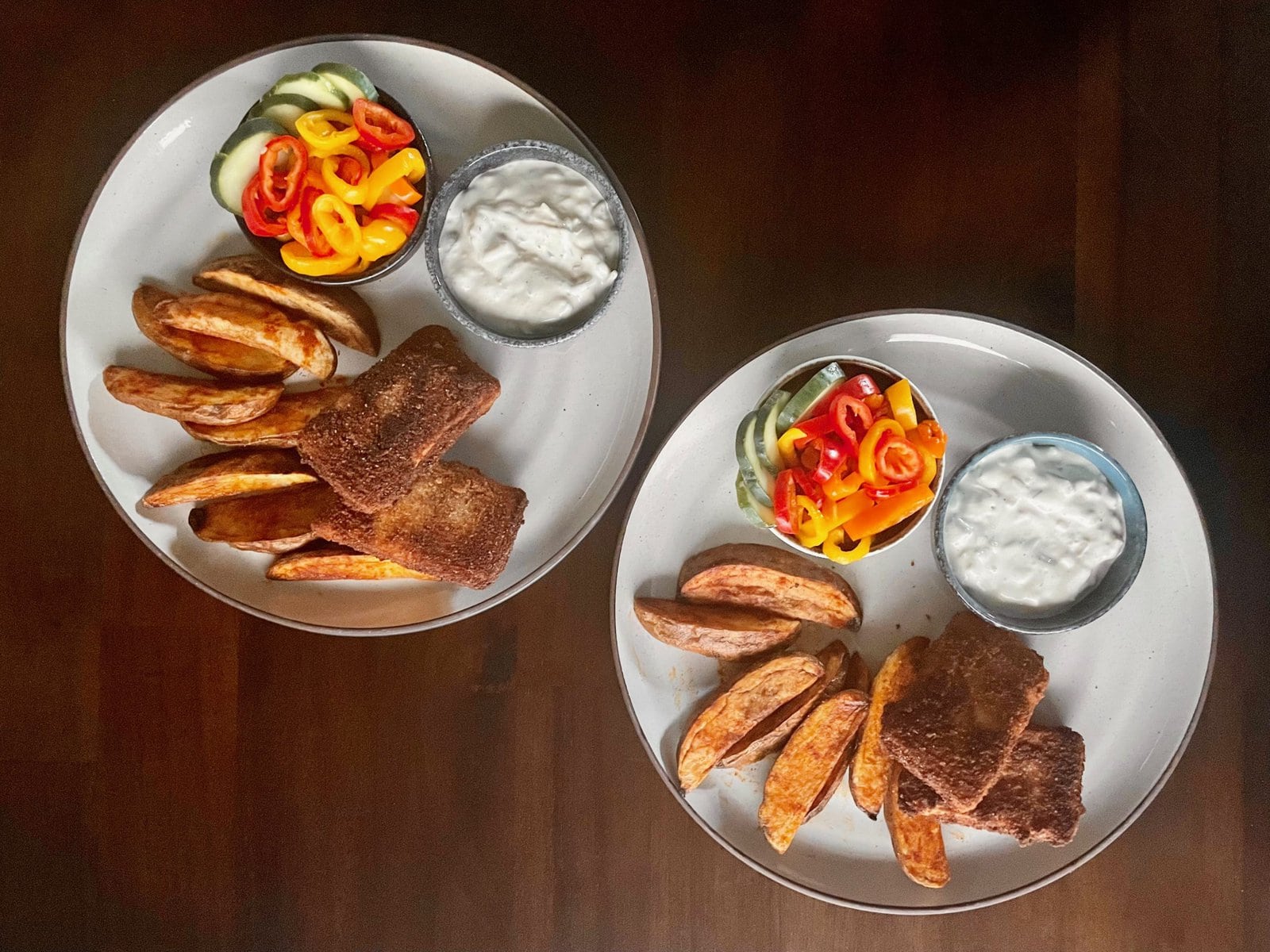 Pan Fried Tofu and Chips with Pickled Peppers