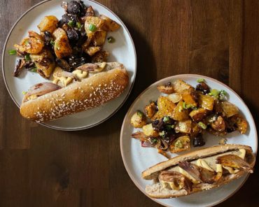 Sheet-Pan Sausages with Shallots and Roasted Potato Salad