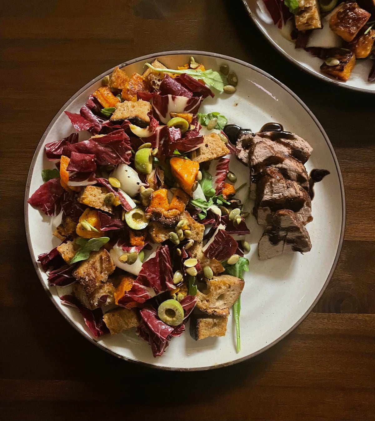 Butternut Squash Panzanella with Balsamic Glazed Pork