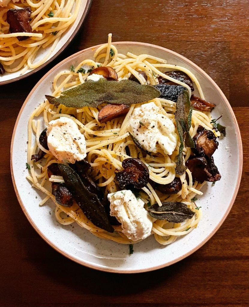 Lemony Pasta with Crispy Mushrooms & Sage