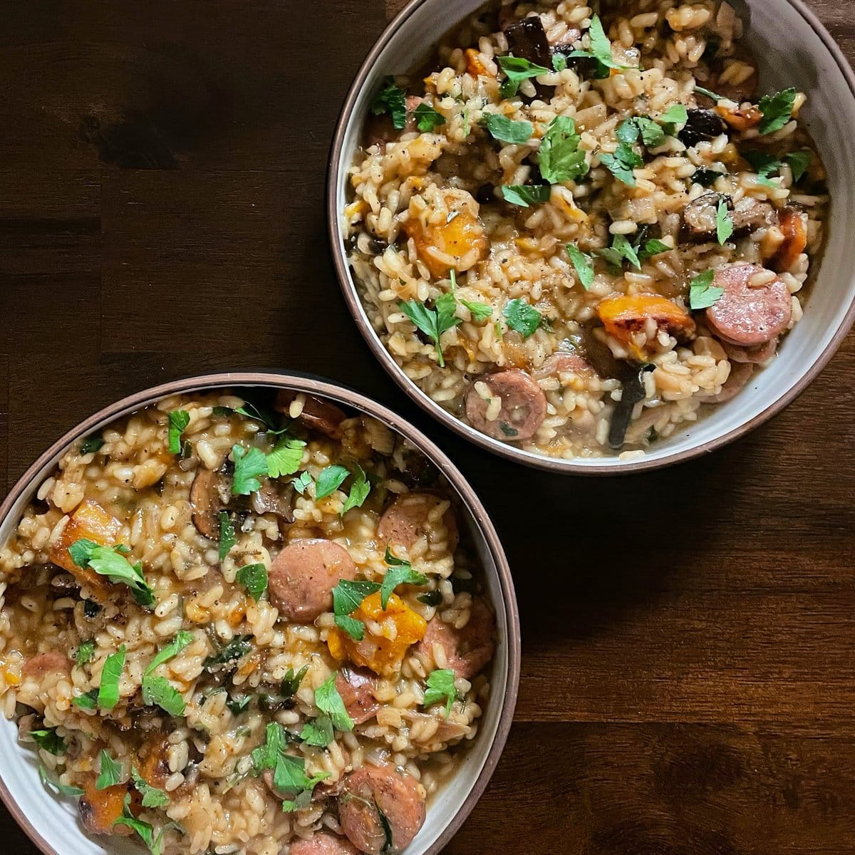 Risotto with Butternut Squash, Mushrooms, and Sausage