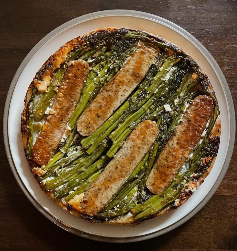 Asparagus and Sausage Tarte Tatin with Goat Cheese