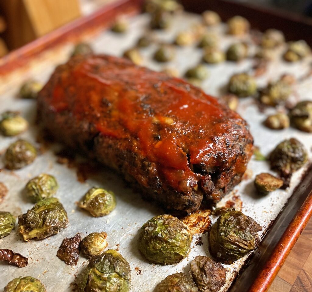 Mushroom Meatloaf with Brussels Sprouts