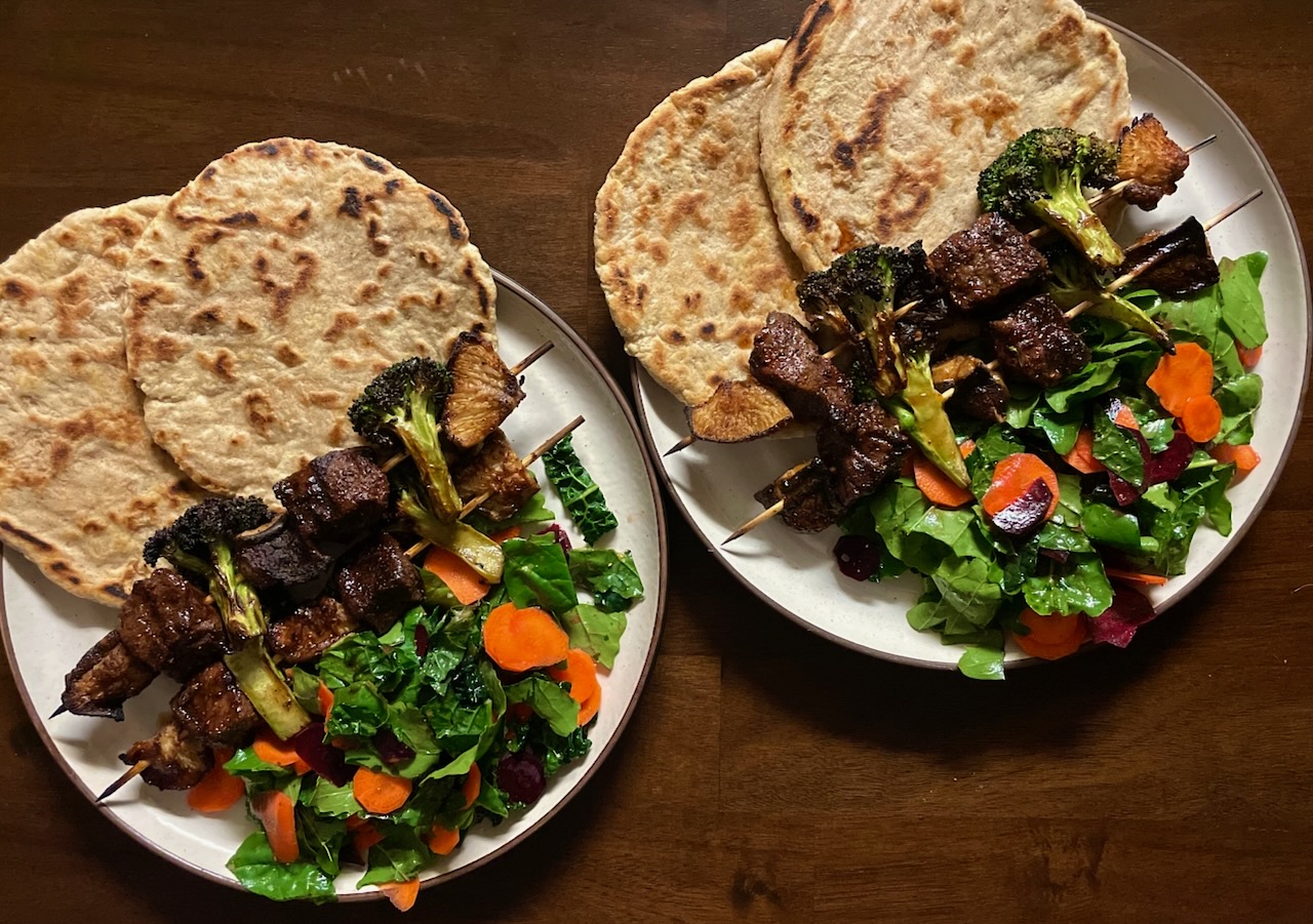 steak and mushroom skewers