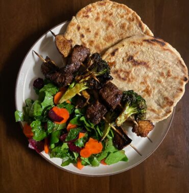 steak and mushroom skewers