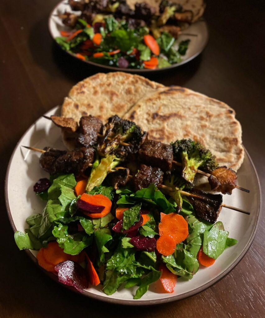 steak and mushroom skewers