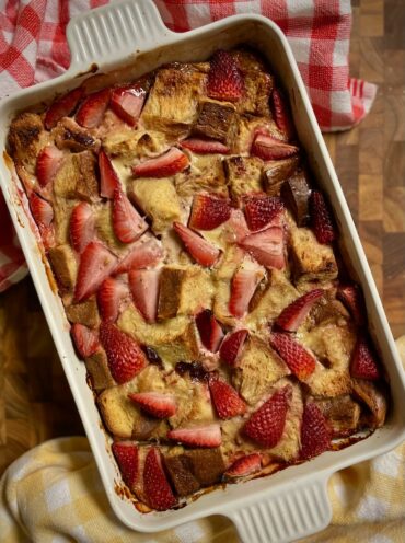 strawberry brioche bread pudding