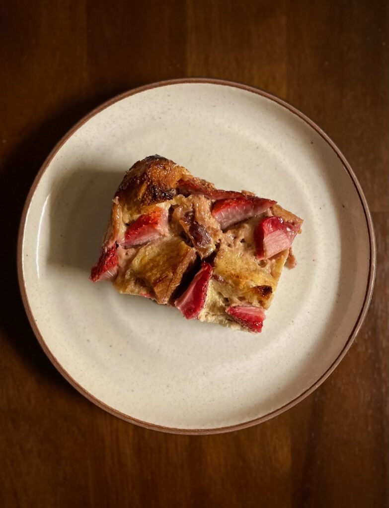 strawberry brioche bread pudding