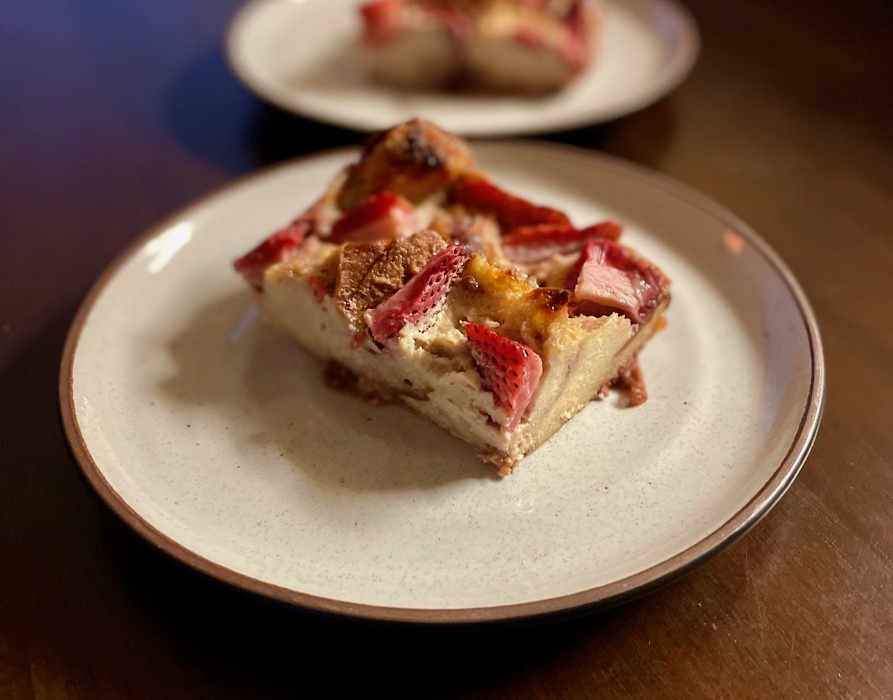 strawberry brioche bread pudding