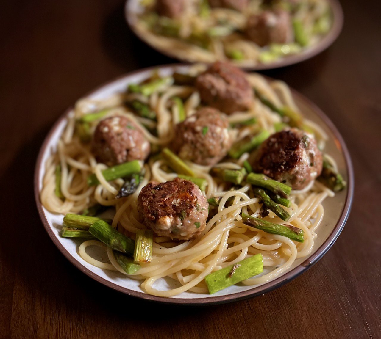 Feta Meatballs with Lemony Asparagus Pasta