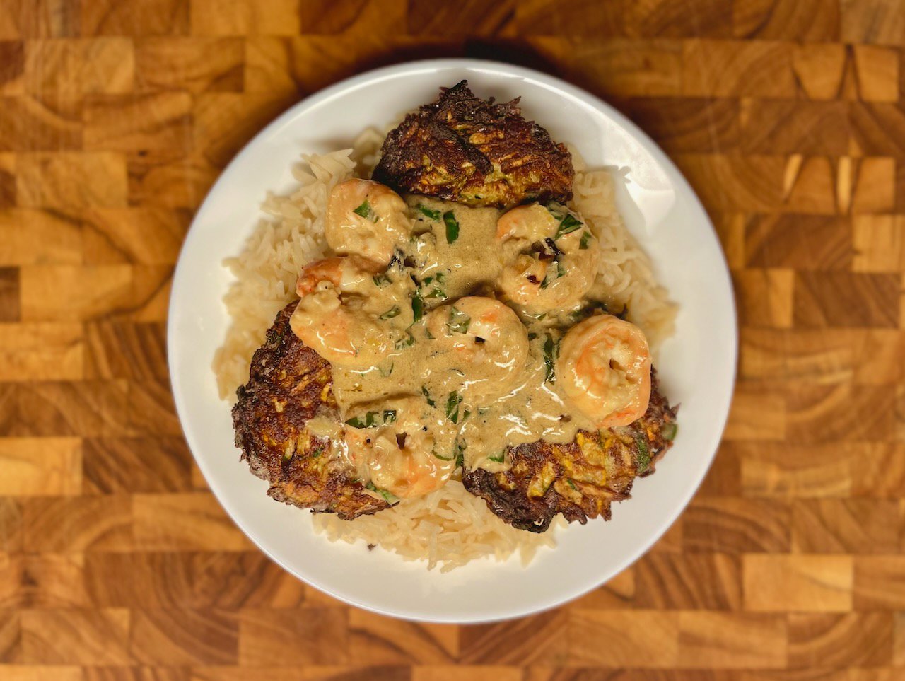 Lemon Basil Shrimp with Summer Squash Fritters