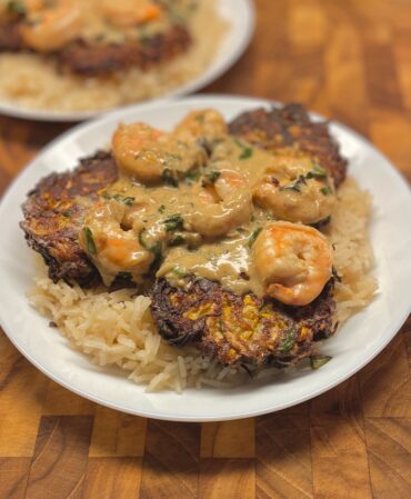 Lemon Basil Shrimp with Summer Squash Fritters