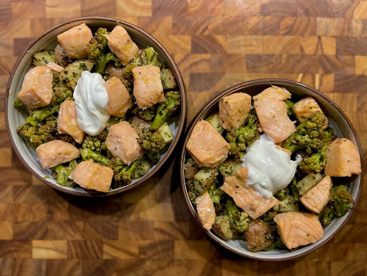 Salmon and Roasted Veggies with Pesto