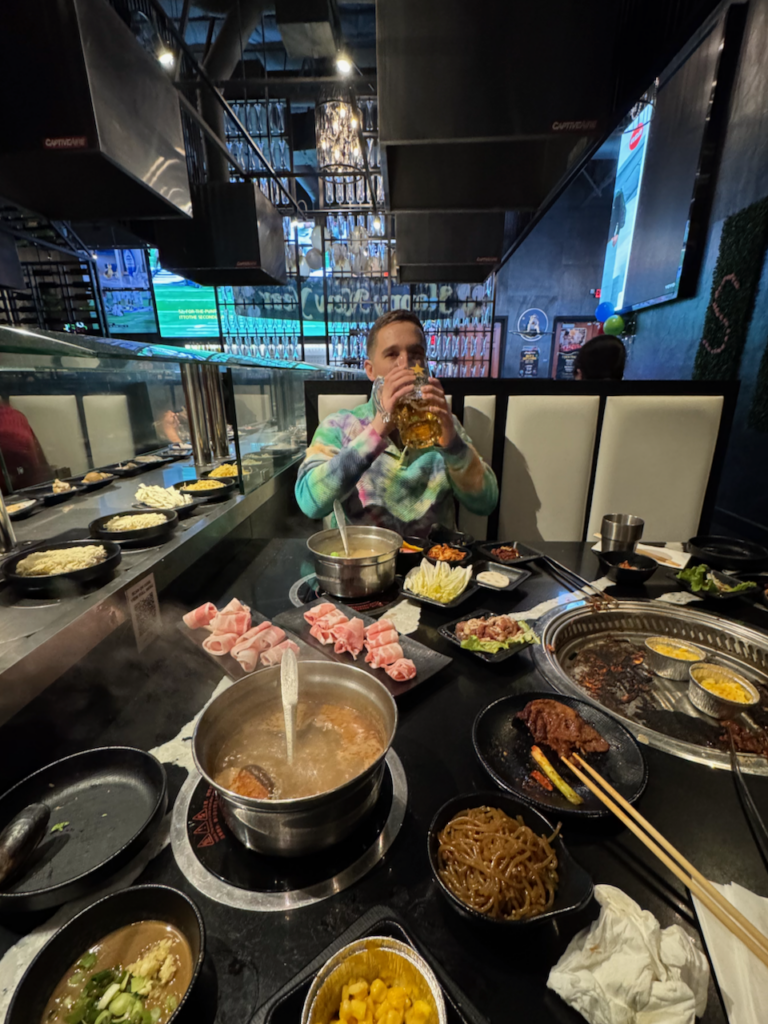 Korean BBQ and a giant mug of beer